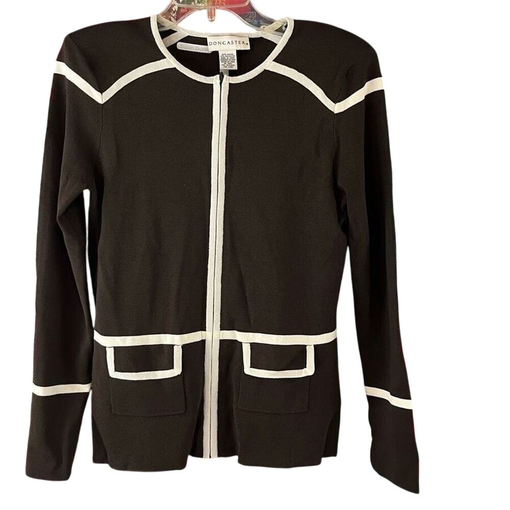 Doncaster Dark Brown Cream Full Zip Cardigan Sweater Size Medium